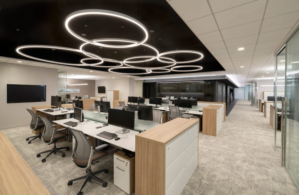 UBS Open office area with LG displays and Monitors installed by Crescent Digital