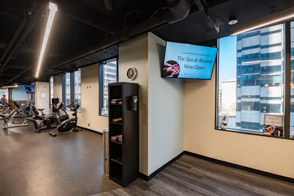Ascend Fitness and Spa at Key Tower Mariott Crescent Digital installed LG displays at Ascend Gym in Key Tower Mariott