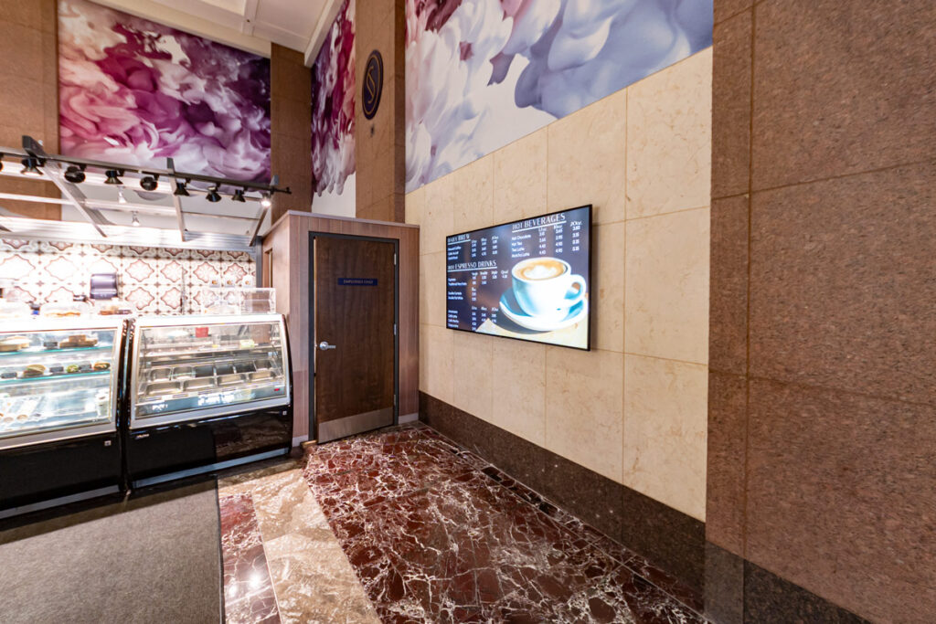 Savour Coffee at Key Tower Marriott - 2  LG Displays and Digital Signage software at Savour Coffee - Key Tower Mariott