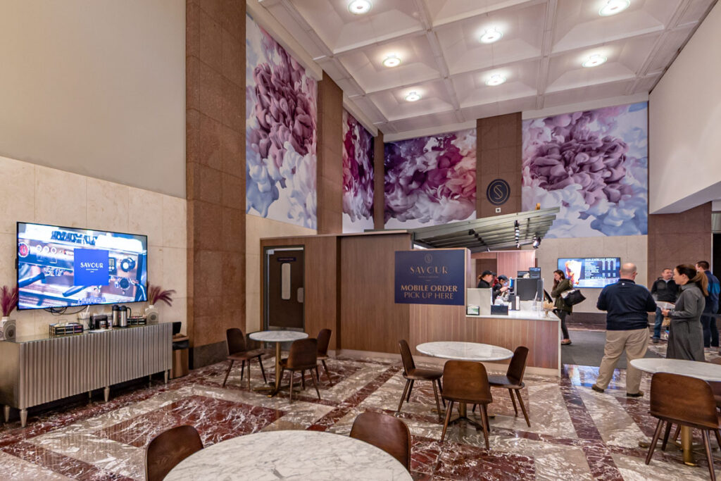 Savour Coffee at Key Tower Marriott - 3  LG digital displays at Savour Coffee inside Key Tower Mariott, installed by Crescent Digital