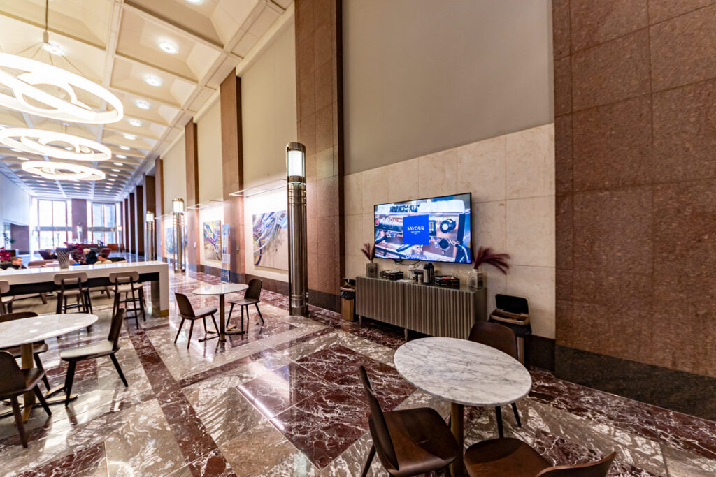 Savour Coffee at Key Tower Marriott  Crescent Digital installed LG Displays and deployed Digital Signage Software inside Key Tower Marriott
